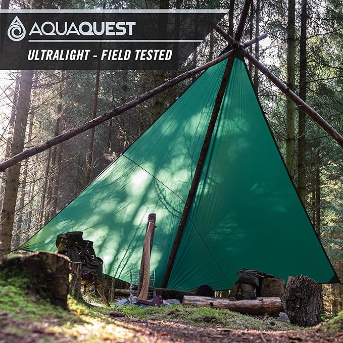 AquaQuest Guide Camping Tarp - Ultralight Tent Cover or Rain Fly - Waterproof Camping Gear Must Haves for Hiking, Hammock, Bivy & Survival, 20 x 13 ft, Forester Green