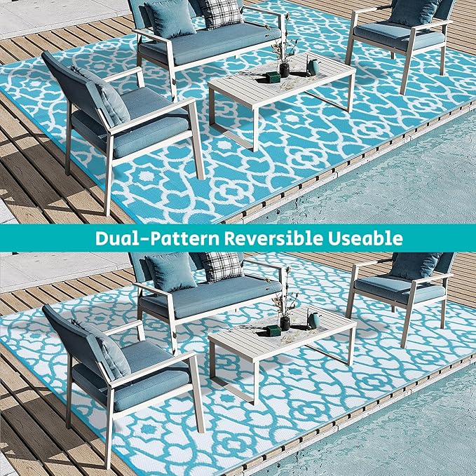 HEBE Outdoor Rug 6'x9' for Patios Waterproof Clearance Reversible Patio Mat Plastic Straw Rug RV Camping Mat Outside Area Rug Carpet for Camping RV,Porch,Deck,Balcony,Camper,Backyard