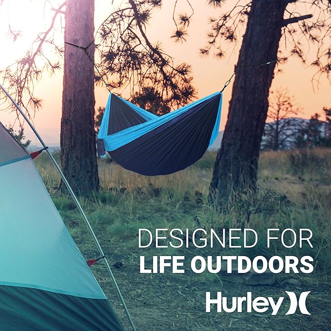 Hurley Duo Camping Hammock - 2 Person Portable Hammock for Camping, Heavy Duty Hammock, Parachute Nylon Fabric - Camping Accessories for Outdoor Activity - Holds Up to 400lbs, Iceberg Green, 118 x 79