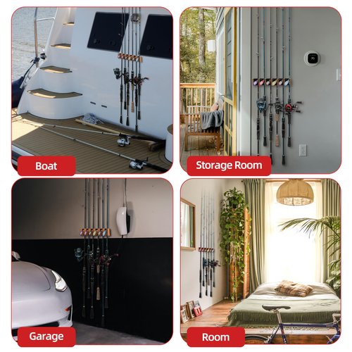 Wall Mounted Fishing Rod Holder for Garage, Horizontal & Vertical Fishing Rod Rack, Fishing Pole Storage with Soft EVA Protective Pad, Holds Up to 6 Rods or Combos, Fits Most Fishing Poles（1 Pack）