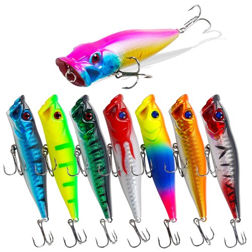 OROOTL Popper Fishing Lures, 8pcs Bass Lures Hard Baits Colorful Saltwater Popper Lure Lifelike Swimbait for Freshwater Saltwater Bass Trout Walleye Panfish