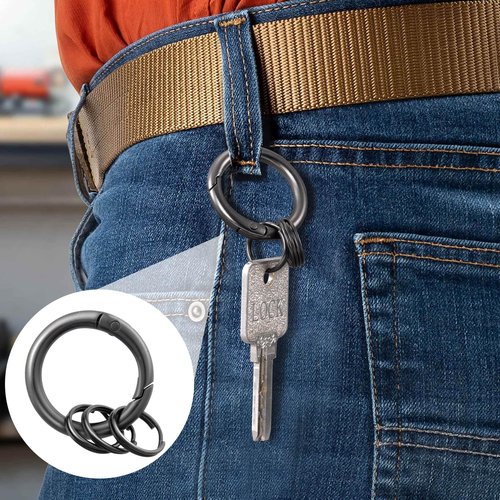 Mxxipp 2pcs Spring O Ring with Key Rings, Alloy Round Spring Keychain Clips, Small Circle Carabiner Snap Hook Replacement for Purse Bag DIY Crafts- Black & Gray