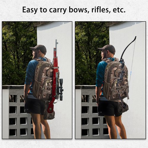 OUUTMEE Hunting Backpack, Camo Outdoor Hunting Pack for Bow or Rifle with Holder for Hunting, Camping, Hiking