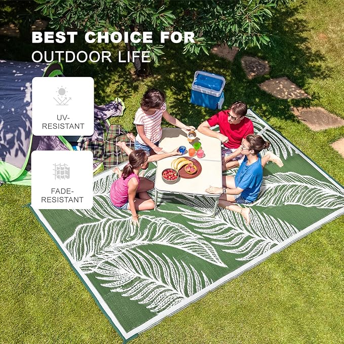 wikiwiki Outdoor Rug, 5x8ft Waterproof Reversible Mat Indoor Outdoor Rugs Carpet, Small Area Rug Plastic Straw Rug for Patio Deck Balcony Pool RV Camping Beach Picnic, Green, Rugscape Series