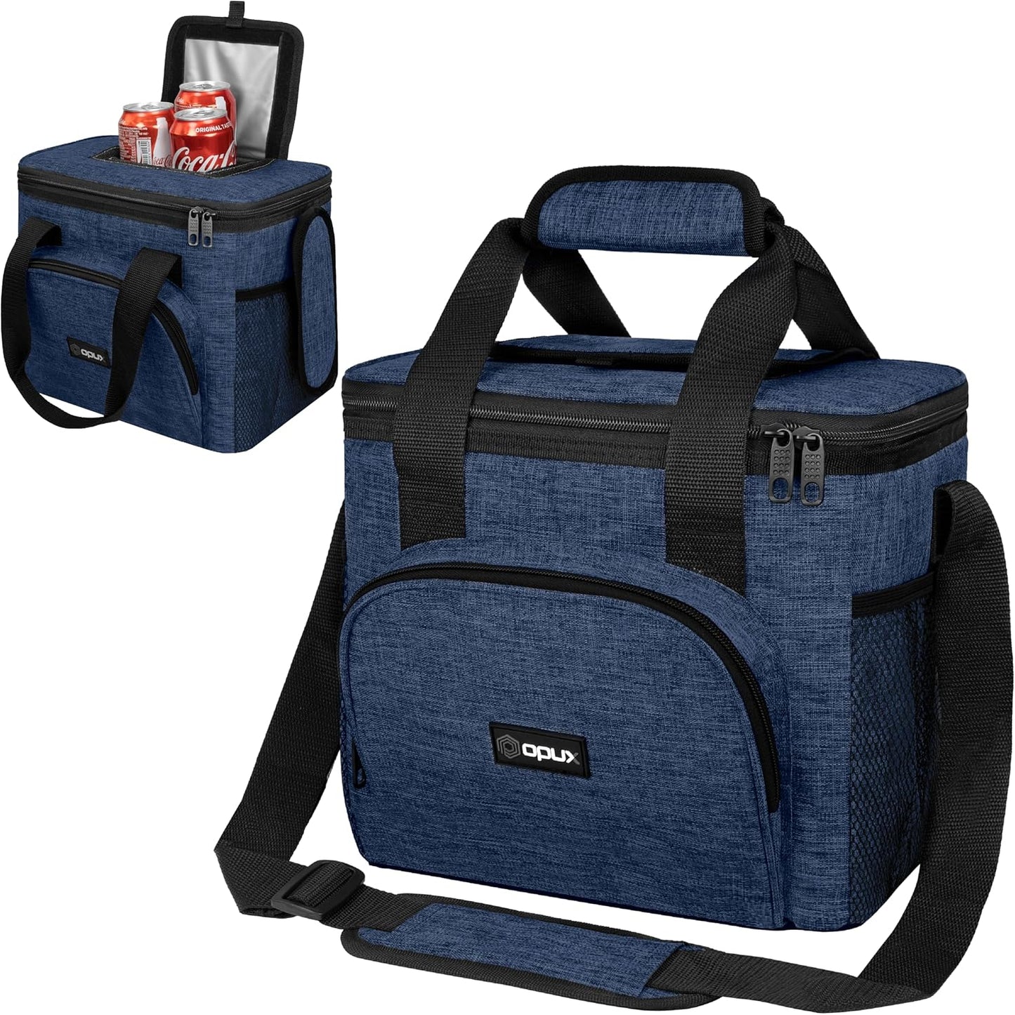 OPUX Soft Cooler Bag, Insulated Collapsible Lunch Cooler Bag for Men Work Camping Beach Travel, Portable Soft Sided Leakproof Waterproof Large Lunch Bag Box with Shoulder Strap 18 Cans, Heather Navy