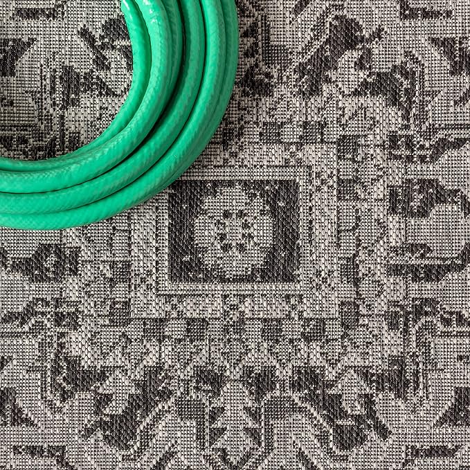 JONATHAN Y SMB105D-9 Estrella Bohemian Medallion Textured Weave Indoor Outdoor Area-Rug Coastal Bohemian Rustic Glam Easy-Cleaning Bedroom Kitchen Backyard Patio Non Shedding, 9 X 12, Black/Gray