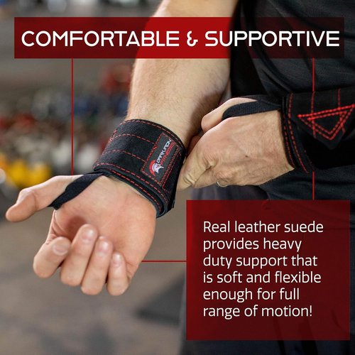 Dark Iron Fitness Wrist Wraps for Weightlifting - Suede Leather Wrist Bands for Working Out & Strength Training - Wrist Straps for Men & Women, 22 Inches Long