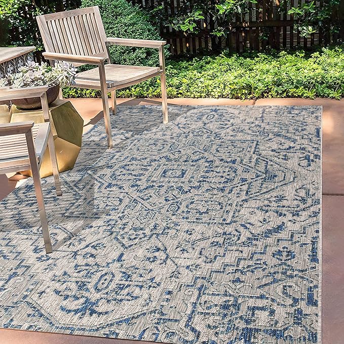 JONATHAN Y SMB105B-3 Estrella Bohemian Medallion Textured Weave Navy/Gray 3 ft. x 5 ft. Indoor/Outdoor Area Rug Coastal, Traditional, Transitional, Perfect for Backyard, Patio, Porch