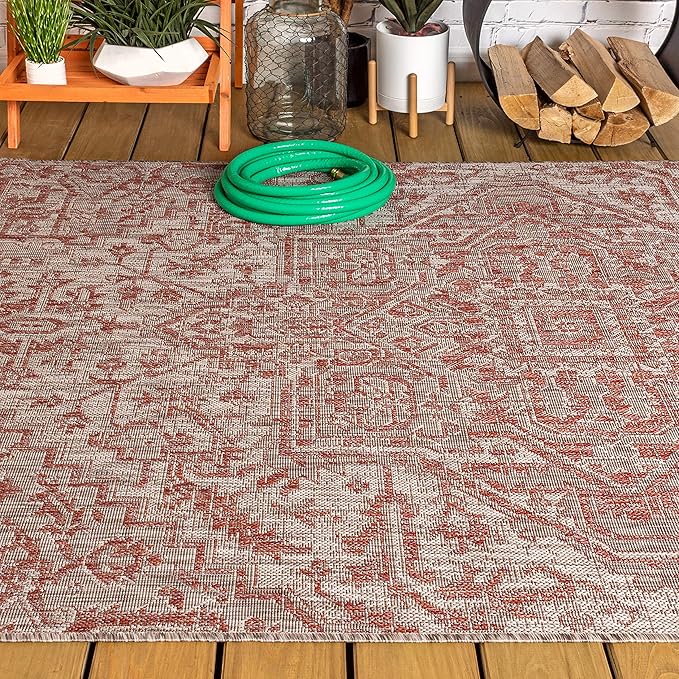 JONATHAN Y SMB105A-5 Estrella Bohemian Medallion Textured Weave Indoor/Outdoor Red/Taupe 5 ft. x 8 ft. Area Rug, Coastal,EasyCleaning,HighTraffic,LivingRoom,Backyard, Non Shedding