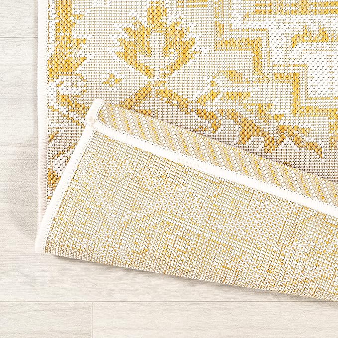 JONATHAN Y SMB105H-9 Estrella Bohemian Medallion Textured Weave Indoor Outdoor Area-Rug, Coastal Traditional Easy-Cleaning,Bedroom,Kitchen,Backyard,Patio,Non Shedding, 9 X 12, Cream/Yellow