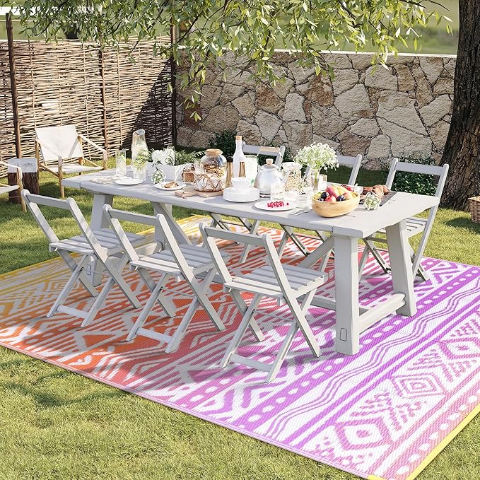 Lahome Outdoor Plastic Straw Rug, Reversible Outdoor Rug Waterproof 9x12 Rugs for Patio, RV Camping Rug Picnic Mat Outside Large Carpet for Beach Deck Backyard Balcony(Orange/Purple,9'x 12')