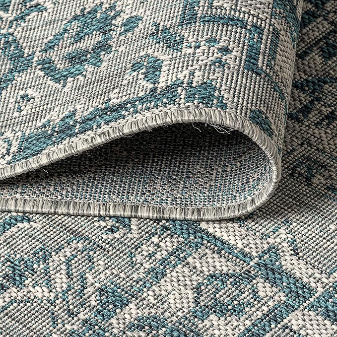 JONATHAN Y SMB105C-4SQ Estrella Bohemian Medallion Textured Weave Teal/Gray 4' Square Indoor/Outdoor Area Rug, Pet Friendly, Non-Shedding, Stain Resistant, Easy-Cleaning for Backyard, Patio, Porch