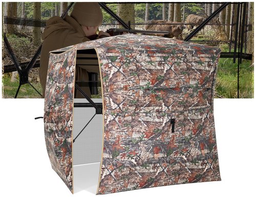Vibemo Hunting Blind 270° See Through Ground Blind, 2-3 Person Pop-up Portable Deer Blind with Carring Bag，D Shaped and Full Open Door, Camouflage Hunting Tent for Deer & Turkey Hunting