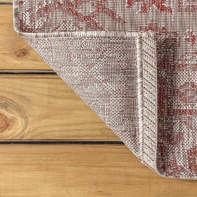 JONATHAN Y SMB105A-3SQ Estrella Bohemian Medallion Textured Weave Red/Taupe 3' Square Indoor/Outdoor Area Rug, Pet Friendly, Non-Shedding, Stain Resistant, Easy-Cleaning for Backyard, Patio, Porch