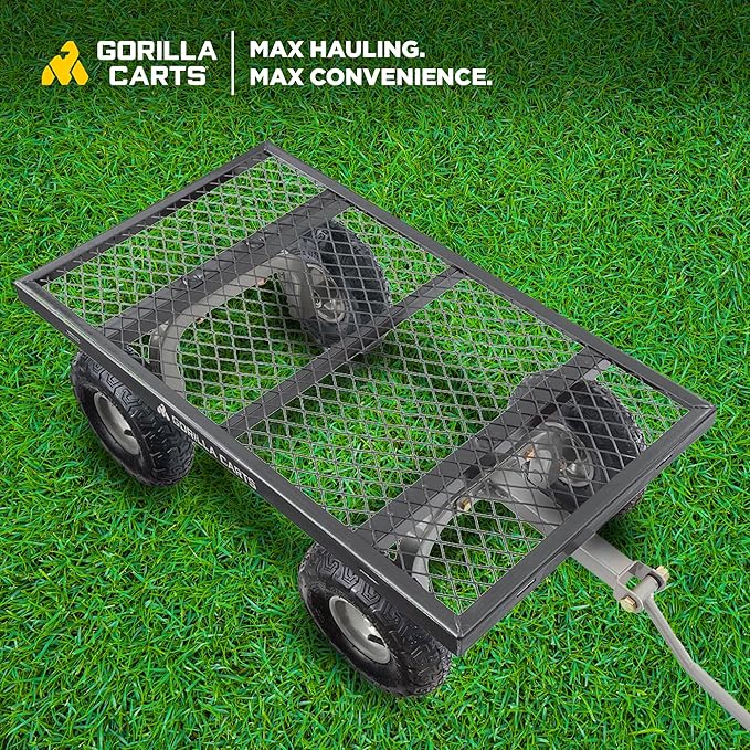 Gorilla Carts Steel Utility Cart, Garden Wagon w/Handle & Removable Sides, Up to 800 Lbs - Heavy-Duty Gardening Equipment for Yard, Lawn, and Outdoor Use