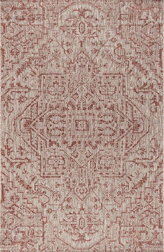 JONATHAN Y SMB105A-14 Estrella Bohemian Medallion Textured Weave Red/Taupe 10 ft. x 14 ft. Indoor/Outdoor Area Rug, Pet Friendly, Non-Shedding, Stain Resistant, Easy-Cleaning for Backyard, Patio