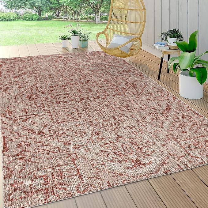 JONATHAN Y SMB105A-5 Estrella Bohemian Medallion Textured Weave Indoor/Outdoor Red/Taupe 5 ft. x 8 ft. Area Rug, Coastal,EasyCleaning,HighTraffic,LivingRoom,Backyard, Non Shedding