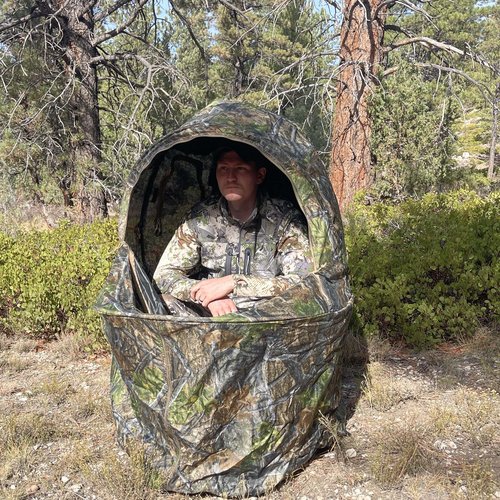 See-Through Hunting Ground Blind with Built-in Chair for Deer Hunting - 1 Person Pop-Up Camouflage Tent