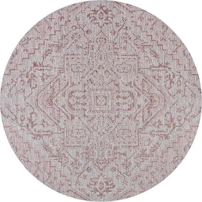 JONATHAN Y SMB105A-6R Estrella Bohemian Medallion Textured Weave Red/Taupe 6' Round Indoor/Outdoor Area Rug, Pet Friendly, Non-Shedding, Stain Resistant, Easy-Cleaning for Backyard, Patio, Porch