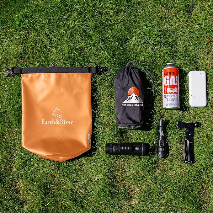 EARTH&RIVER Premium Waterproof Dry Bag Backpack, Extra Thick, Protection for All Water Activities & Camping, Floating Lightweight Dry Bag & IPX8 Waterproof Phone Case (Orange, 5L)