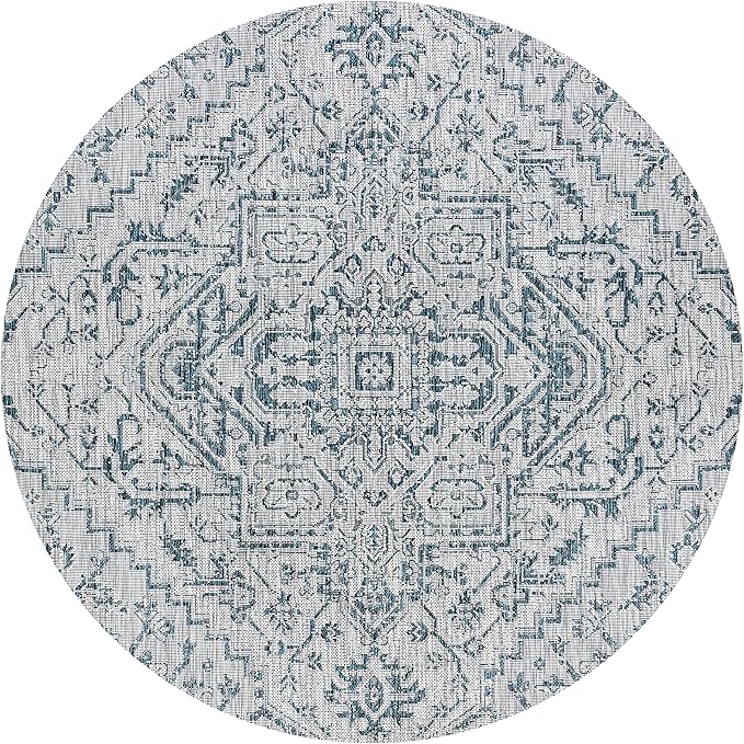 JONATHAN Y SMB105C-9R Estrella Bohemian Medallion Textured Weave Teal/Gray 9' Round Indoor/Outdoor Area Rug, Pet Friendly, Non-Shedding, Stain Resistant, Easy-Cleaning for Backyard, Patio, Porch