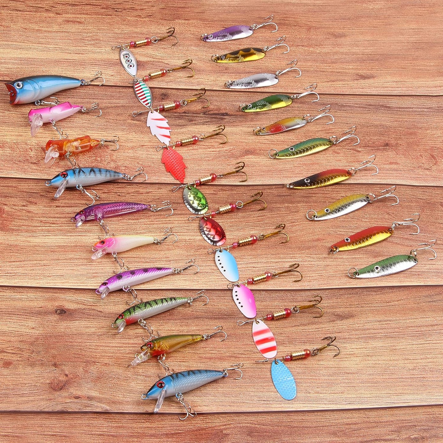 Spoon Fishing Lures Kit, 30pcs Bass Swimbaits Spinner Baits Metal Walleye Spoon Lures Crankbaits Assortment for Bass Trout Salmon Walleye Fishing