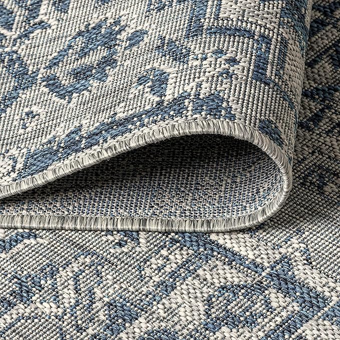 JONATHAN Y SMB105B-8R Estrella Bohemian Medallion Textured Weave Indoor/Outdoor Area Rug, Coastal, Traditional, Vintage for Bedroom, Kitchen, Living Room, Easy-Cleaning, Navy/Gray, 8' Round