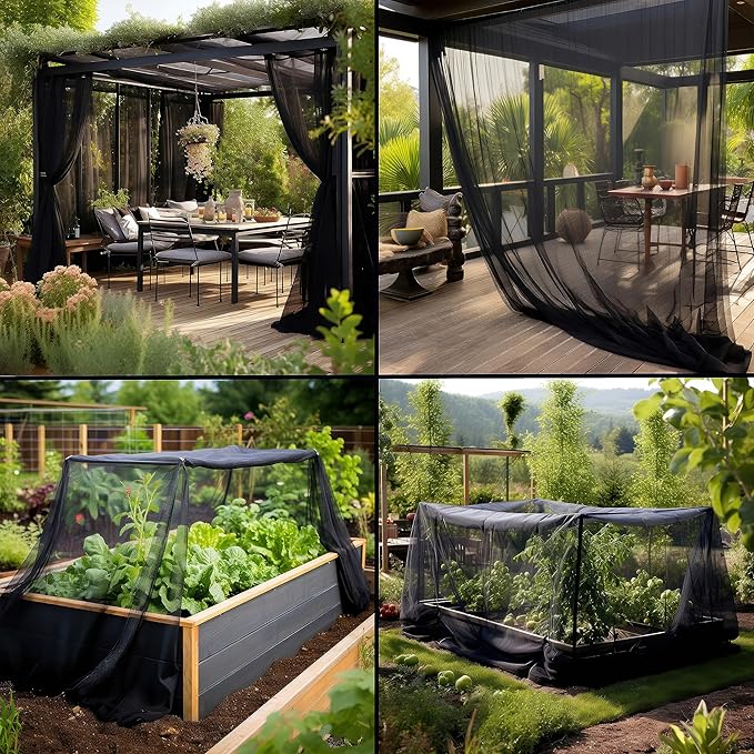 Black DIY Mosquito Net Fabric | 10x10 FT Netting 2 Pack | Insect Cover for Garden, Patio, Outdoor & Windows | Multiple Sizes in Black, White & Green | Raised Bed Screen Mesh Barrier