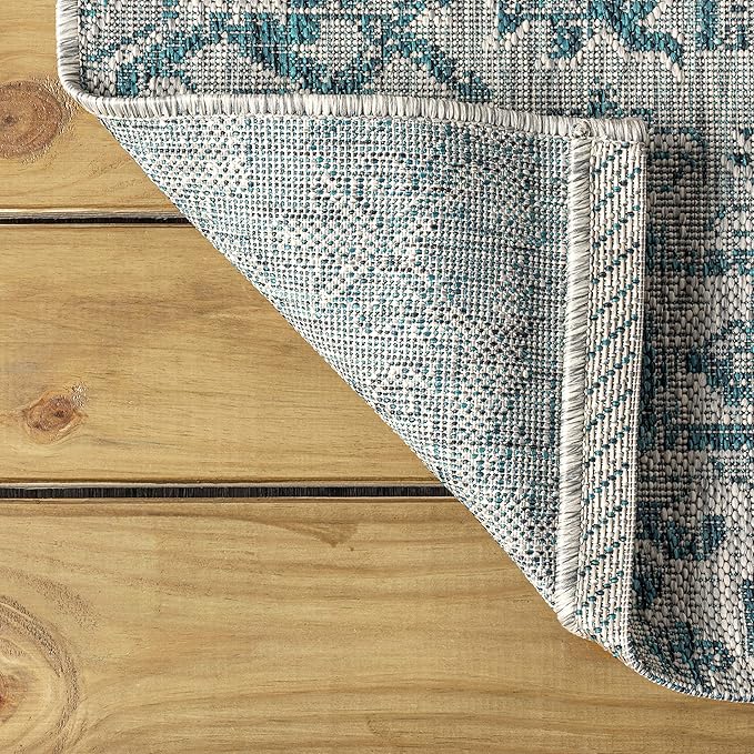 JONATHAN Y SMB105C-210 Estrella Bohemian Medallion Textured Weave Indoor Outdoor Runner Rug Coastal Bohemian Rustic Glam Easy-Cleaning Bedroom Kitchen Backyard Patio Non Shedding, 2 X 10, Teal/Gray