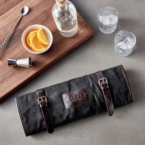 Barfly Mixology Roll Black with brown leather accents