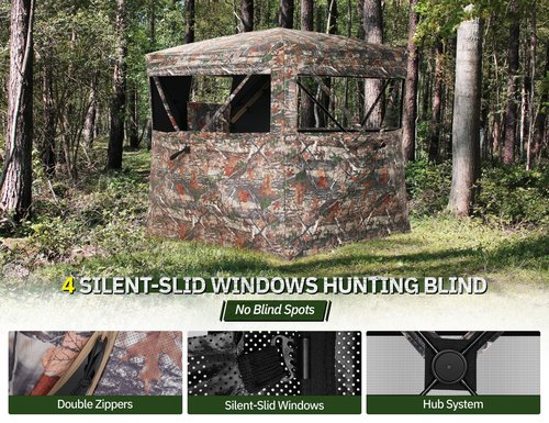 Vibemo Hunting Blind 270° See Through Ground Blind, 2-3 Person Pop-up Portable Deer Blind with Carring Bag，D Shaped and Full Open Door, Camouflage Hunting Tent for Deer & Turkey Hunting