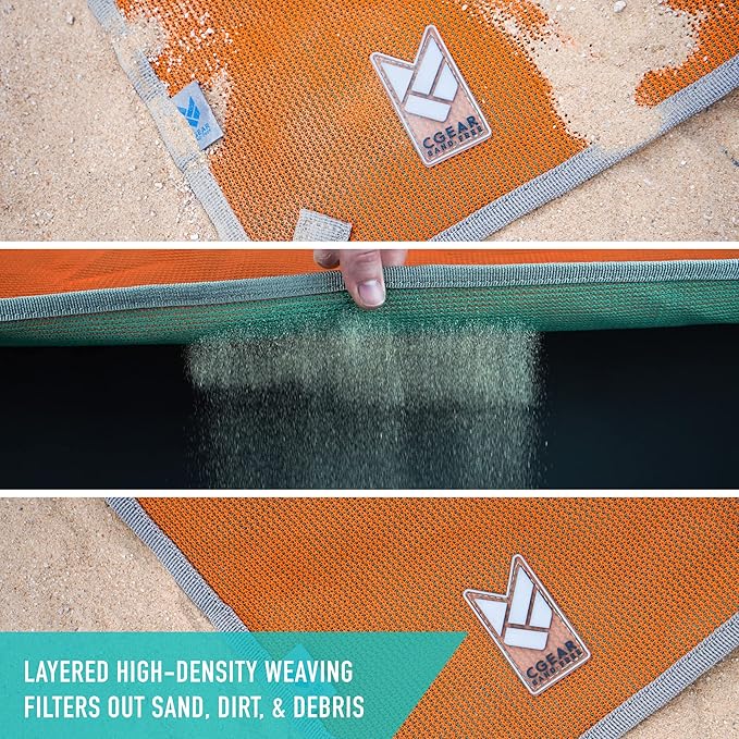 CGEAR Original Sand-Free Outdoor Rug Camping Mat - Water-Resistant & Anti-Fade Material - Military-Grade - Reversible Design - Area Rug for Beach, RV, & Picnics - Includes Travel Bag
