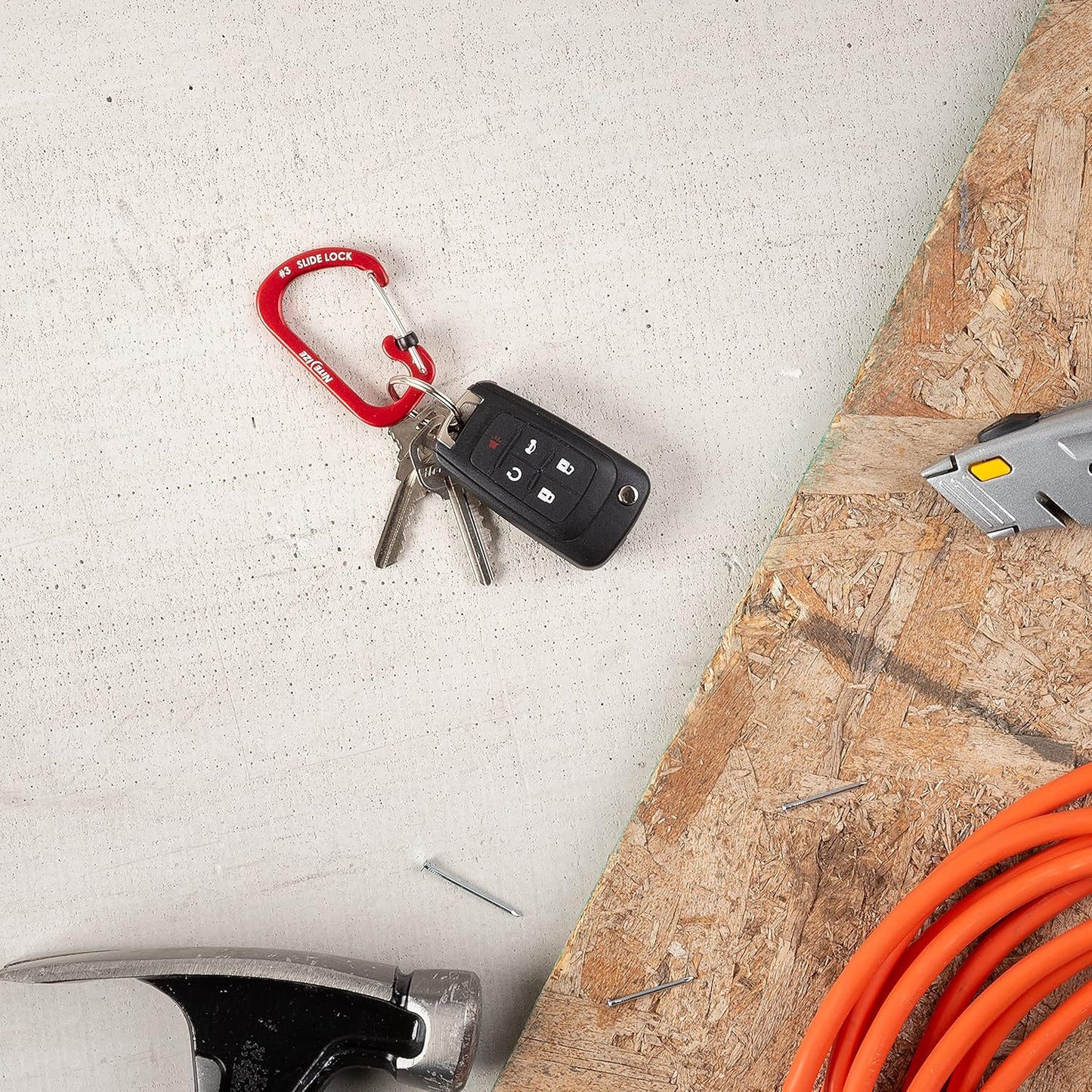 Nite Ize Size-3 S-Biner SlideLock Carabiner, Locking Carabiner Key Chain, Aluminum, Red