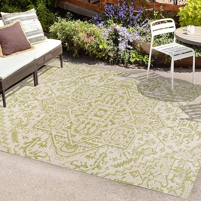 JONATHAN Y SMB105E-3 Estrella Bohemian Medallion Textured Weave Indoor Outdoor Area Rug, Coastal Traditional Transitional Easy Cleaning,Bedroom,Kitchen,Backyard,Patio,Non Shedding 3 X 5, Cream/Green