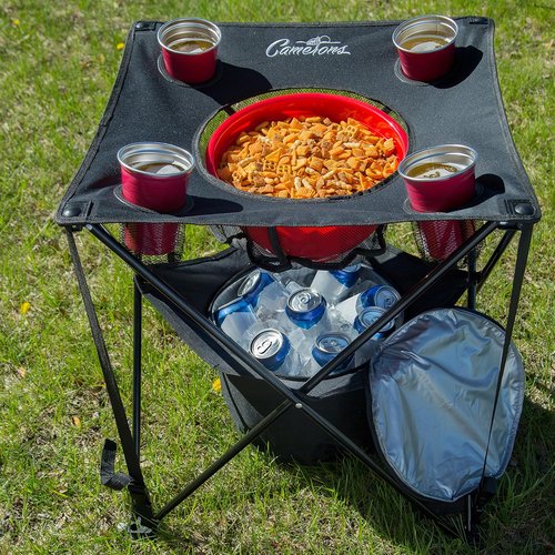 Camerons All-in-One Tailgating Table - Portable Folding Camping Table with Insulated Cooler, Food Basket, Cup Holders & Travel Bag - Collapsible Picnic Table for Fall Football Games & Outdoor BBQs