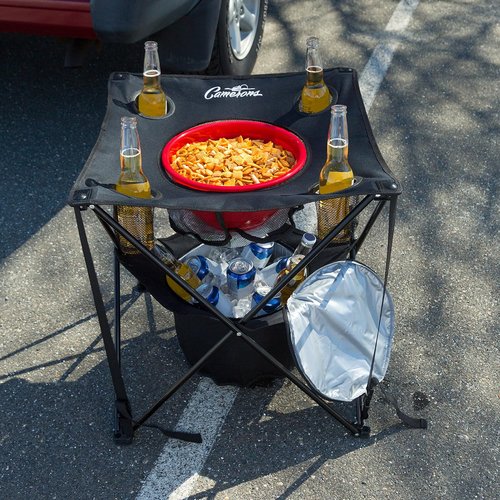 Camerons All-in-One Tailgating Table - Portable Folding Camping Table with Insulated Cooler, Food Basket, Cup Holders & Travel Bag - Collapsible Picnic Table for Fall Football Games & Outdoor BBQs