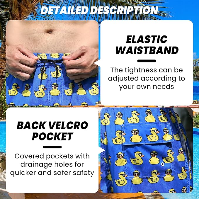 Mens Swim Trunks Quick Dry Board Shorts with Mesh Lining, Breathable Surf Beach Shorts Swimwear Bathing Suits