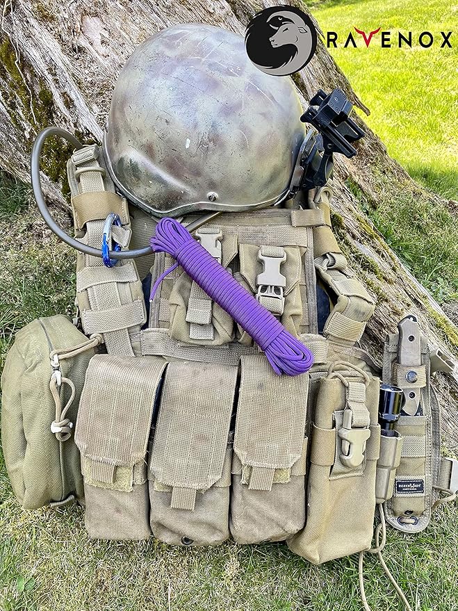 Ravenox Type III 550 Paracord | Genuine Military 550 Cord (Purple)(50 Feet)| 7 Inner Strand, 100% Twisted Nylon Cordage | Parachute Cord Rope for Military, Survival, Outdoor Recreation | Made in USA