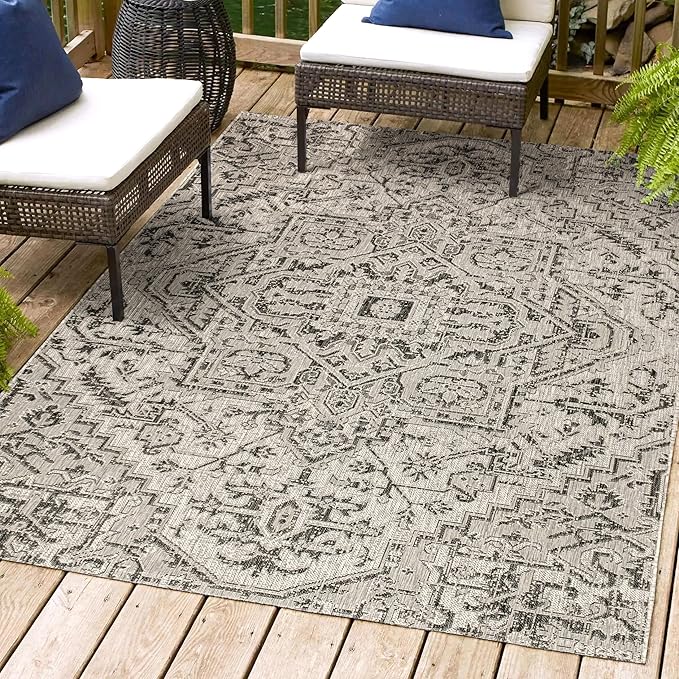JONATHAN Y SMB105D-8 Estrella Bohemian Medallion Textured Weave Indoor/Outdoor Black/Gray 8 ft. x 10 ft. Area-Rug, Coastal,Easy-Cleaning,HighTraffic,LivingRoom,Backyard, Non Shedding