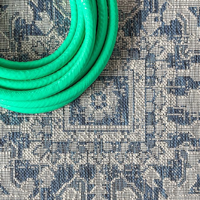 JONATHAN Y SMB105B-8SQ Estrella Bohemian Medallion Textured Weave Indoor/Outdoor Area Rug, Coastal, Traditional, Vintage for Bedroom, Kitchen, Living Room, Easy-Cleaning, Navy/Gray, 8' Square
