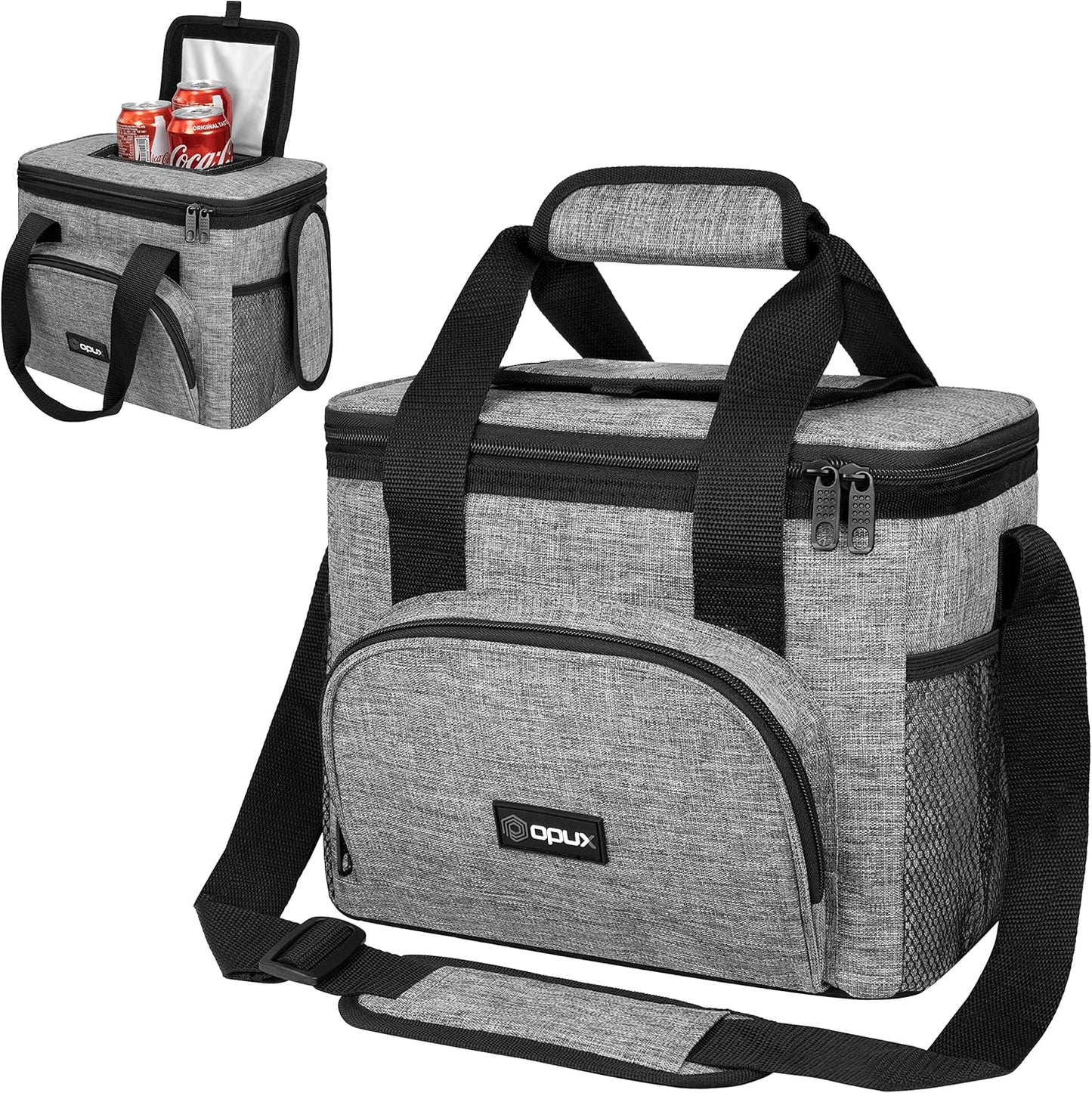 OPUX Soft Cooler Bag, Insulated Collapsible Lunch Cooler Bag for Men Work Camping Beach Travel, Portable Soft Sided Leakproof Waterproof Large Lunch Bag Box with Shoulder Strap 18 Cans, Heather Navy