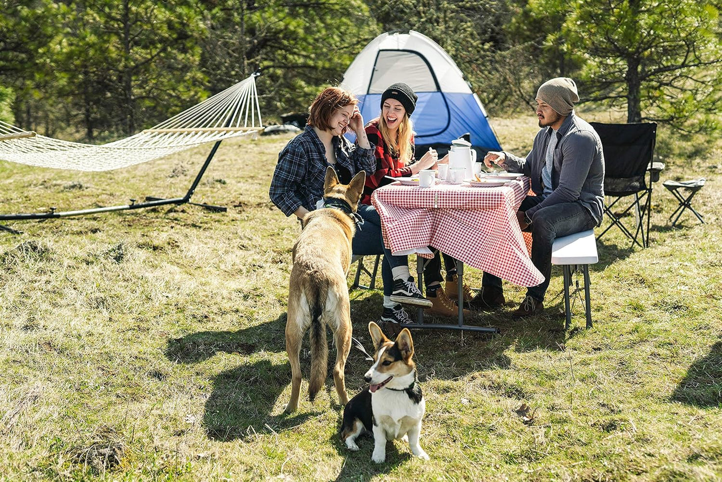 Stansport Picnic Table Cloth with Clamps Combo Pack - Rectangle - Polyurethane - Red White