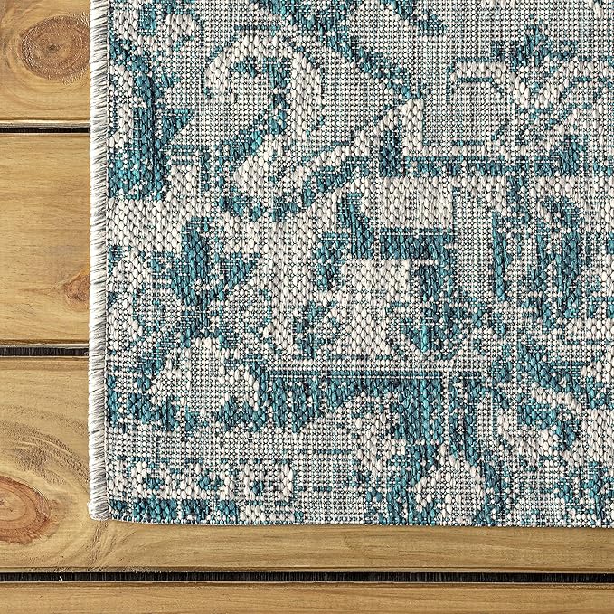 JONATHAN Y SMB105C-5 Estrella Bohemian Medallion Textured Weave Teal/Gray 5 ft. x 8 ft. Indoor/Outdoor Area Rug Coastal, Traditional, Transitional, Perfect for Backyard, Patio, Porch