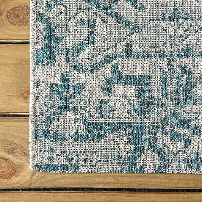 JONATHAN Y SMB105C-9 Estrella Bohemian Medallion Textured Weave Indoor Outdoor Area-Rug Coastal Bohemian Rustic Glam Easy-Cleaning Bedroom Kitchen Backyard Patio Non Shedding, 9 X 12, Teal/Gray