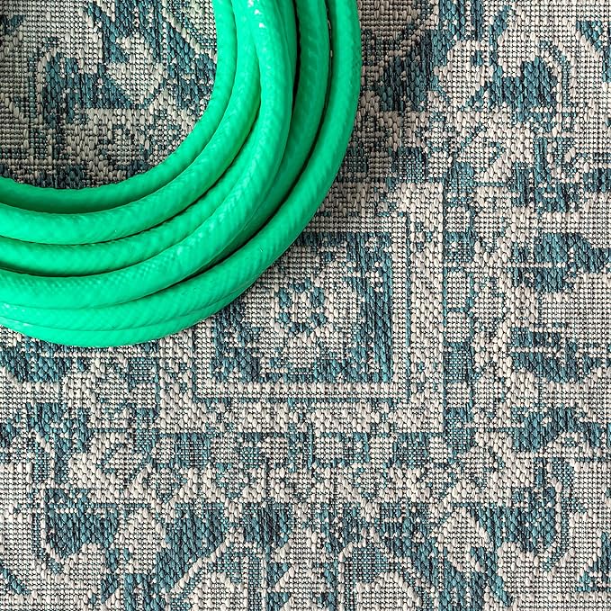 JONATHAN Y SMB105C-210 Estrella Bohemian Medallion Textured Weave Indoor Outdoor Runner Rug Coastal Bohemian Rustic Glam Easy-Cleaning Bedroom Kitchen Backyard Patio Non Shedding, 2 X 10, Teal/Gray