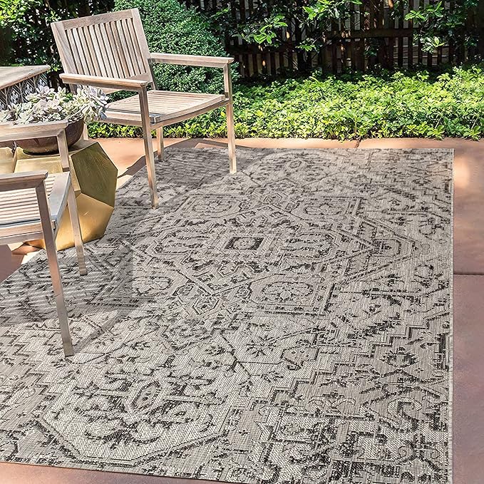 JONATHAN Y SMB105D-8 Estrella Bohemian Medallion Textured Weave Indoor/Outdoor Black/Gray 8 ft. x 10 ft. Area-Rug, Coastal,Easy-Cleaning,HighTraffic,LivingRoom,Backyard, Non Shedding