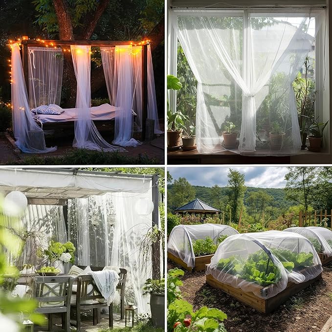 White DIY Mosquito Net Fabric | 10x10 FT Netting | Insect Cover for Garden, Patio, Outdoor & Windows | Multiple Sizes in Black, White & Green | Raised Bed Screen Mesh Barrier