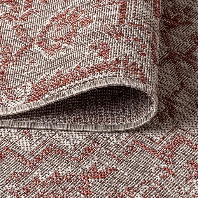 JONATHAN Y SMB105A-4 Estrella Bohemian Medallion Textured Weave Red/Taupe 4 ft. x 6 ft. Indoor/Outdoor Area Rug Coastal, Traditional, Transitional, Perfect for Backyard, Patio, Porch