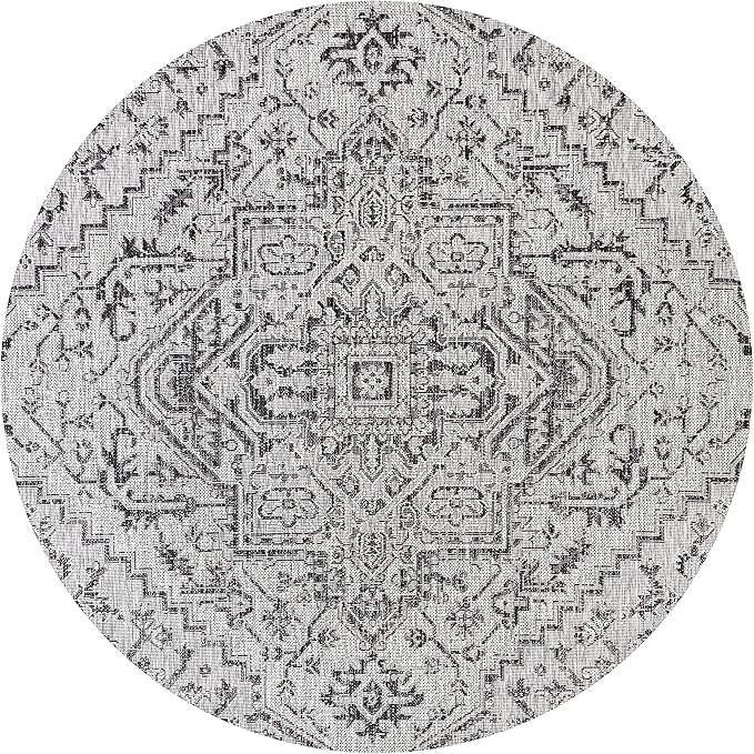 JONATHAN Y SMB105D-3R Estrella Bohemian Medallion Textured Weave Black/Gray 3' Round Indoor/Outdoor Area Rug, Pet Friendly, Non-Shedding, Stain Resistant, Easy-Cleaning for Backyard, Patio, Porch