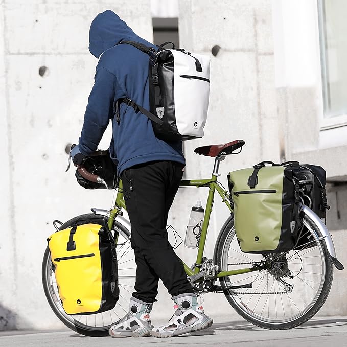 HUNTVP 27L Bike Pannier Bag Backpack Multifunctional Bicycle Bag Cycling Bicycle Rear Seat Trunk Pack Bag Bike Saddle Bag Backseat Pack Bag (Yellow)